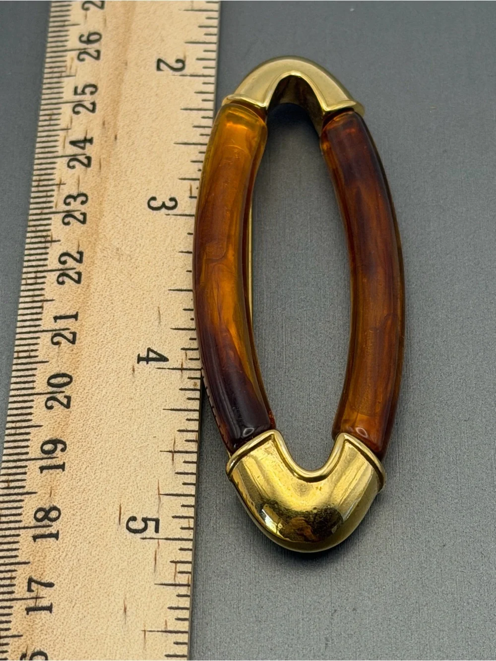 Monet Gold-Tone Oval Amber Lucite Brooch Modernist